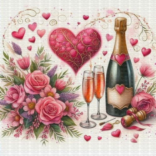 Background Heart Champagne - Bogusia - gratis png