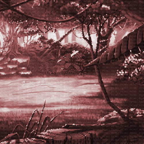 Y.A.M._Fantasy jungle forest background red - GIF เคลื่อนไหวฟรี