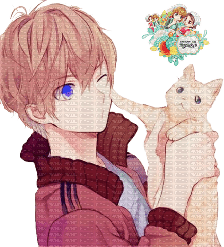 anime boy and cat - gratis png