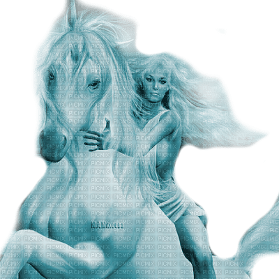 Y.A.M._Fantasy woman girl horse blue - besplatni png