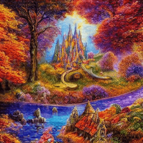 kikkapink autumn background fantasy castle - kostenlos png
