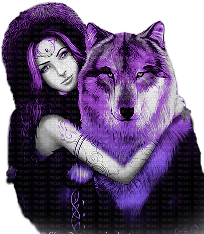 soave woman fantasy autumn wolf friends black - PNG gratuit