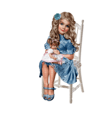 minou-girl-flicka-blue-sitter-stol-sitting-chair-docka- doll - бесплатно png