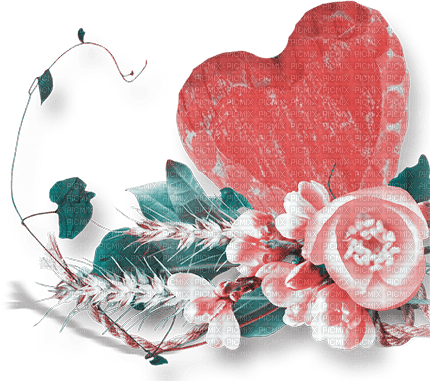 soave deco autumn vintage heart flowers pink - Free PNG