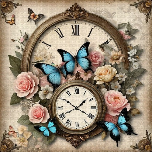 springtimes background vintage clock - zdarma png