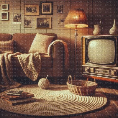 Retro Brown Living Room - Free PNG
