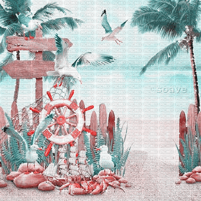 soave background animated   beach pink teal - Gratis animeret GIF