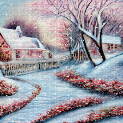 Pink Snowy Cottage - Ingyenes animált GIF