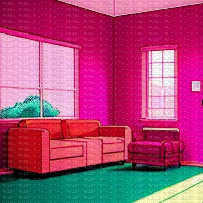 Pink Retro Cartoon Living Room - darmowe png
