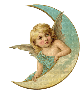 minou-victorian-angel moon-vintage - PNG gratuit