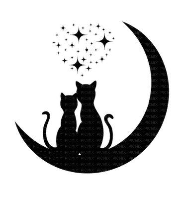 minou-deco-cat-love-moon - 免费PNG