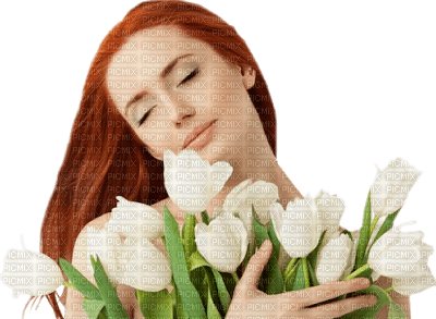woman tulips white femme tulipes blanc - PNG gratuit