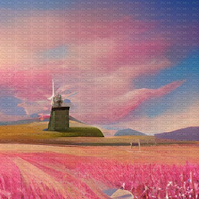 Pink Field with Windmill - zdarma png