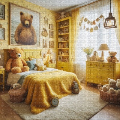 Yellow Old Bear Bedroom - 免费PNG