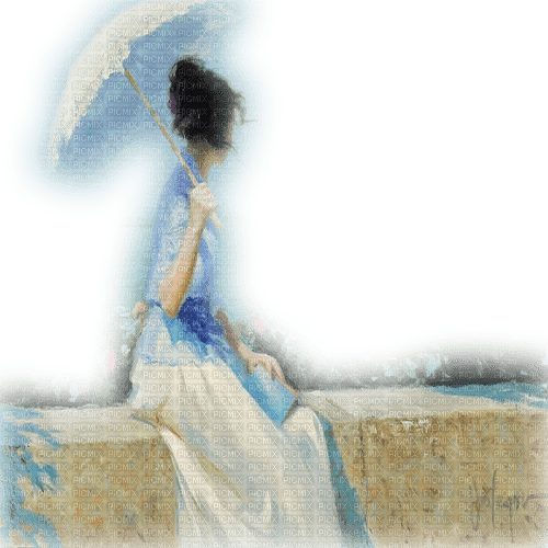 woman sitting dolceluna umbrella art painting - PNG gratuit