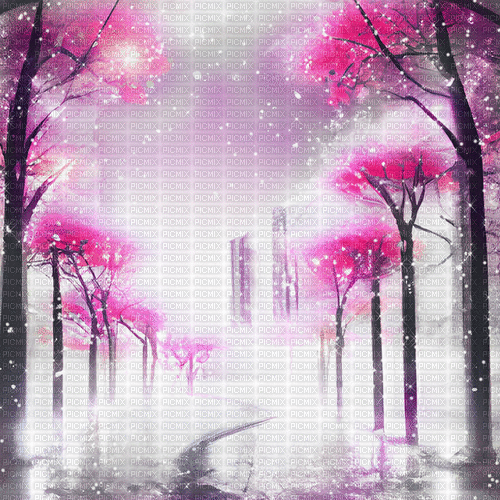 ♥❀❀❀❀ sm3 winter pink trees city snow - Animovaný GIF zadarmo