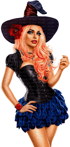 Woman.Witch.Halloween.Black.Blue - zdarma png