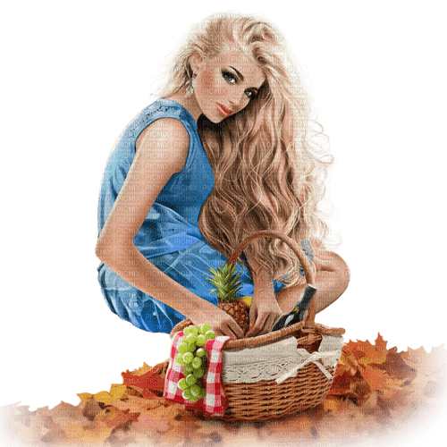 Woman. Autumn. Picnic  basket. Leila - фрее пнг