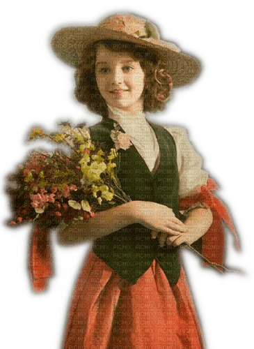 Rena Vintage Girl Mädchen Flowers - фрее пнг