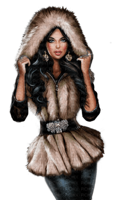 Femme en manteau  fourrure - 免费PNG