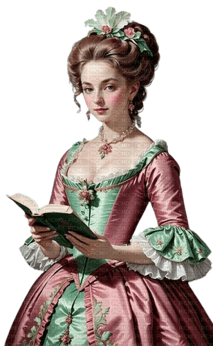 vintage woman green pink book - bezmaksas png