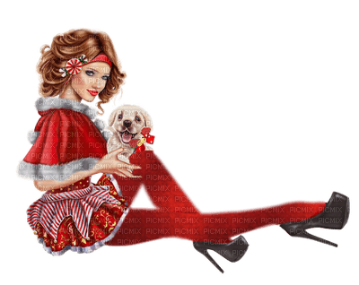 kvinna-sitter-jul-röd - zdarma png