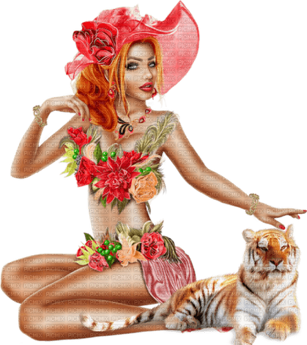 Woman with a tiger. Leila - gratis png