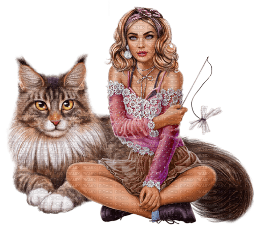fantasy  woman  with cat by nataliplus - png ฟรี