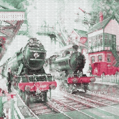 soave background animated vintage train station - Nemokamas animacinis gif