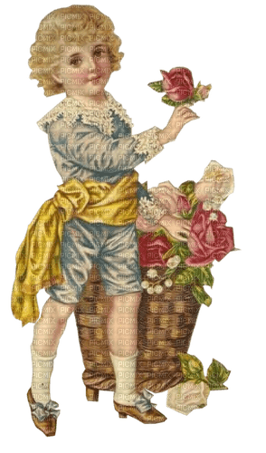 Boy, Junge, Blumen, Korb, Vintage - zdarma png