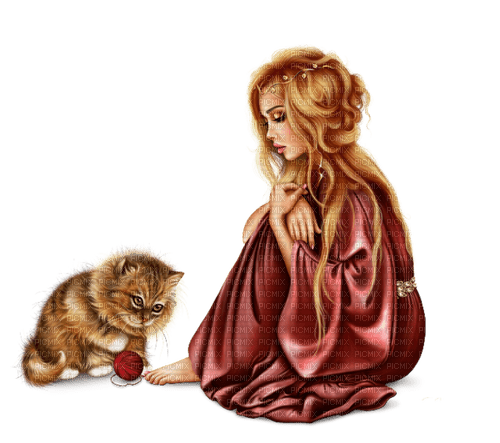 fantasy woman with cat by nataliplus - png gratis
