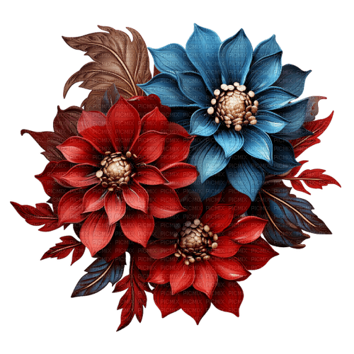 blue red brown flowers deco rox - png gratis