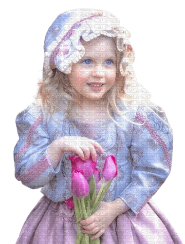 Little Girl with tulips - Free PNG