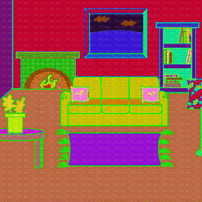 Rainbow Cartoon Living Room - Nemokamas animacinis gif