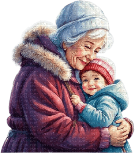 loly33 grand mère  enfant hiver - png gratis