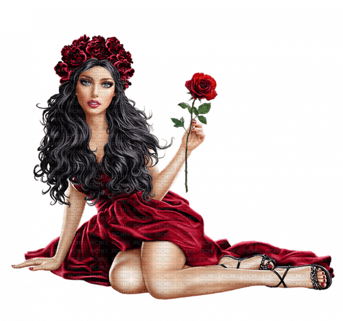 MUJER-ROJO-FLORES-RUBICAT - фрее пнг