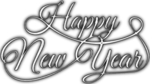Happy New Year.Text.White.Black - png grátis