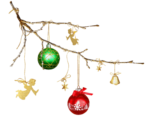 Branch.Ornaments.Gold.Green.Red - zadarmo png