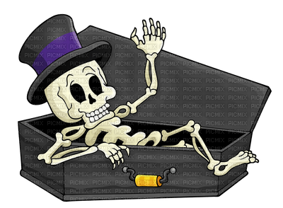 Kaz_Creations Halloween Skeleton In Coffin - gratis png