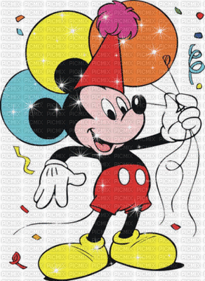 image encre animé ballons effet Mickey Disney happy birthday edited by me - Animovaný GIF zadarmo