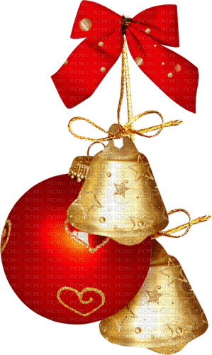 Christmas.Ornament.Bells.Red.Gold - png gratuito