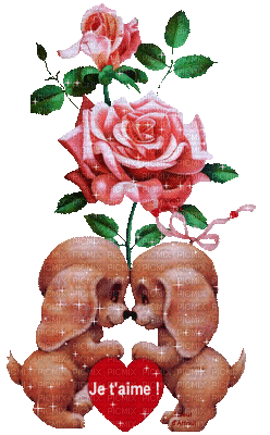 собачки,сердце,розы - Gratis geanimeerde GIF