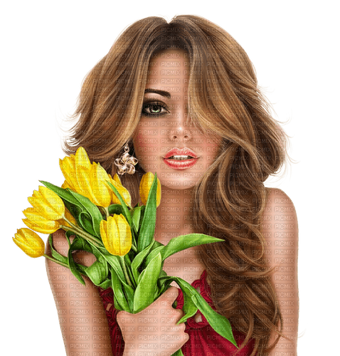 Woman with tulips. Spring. Easter. Leila - 無料png