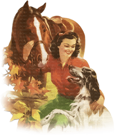 soave woman horse vintage dog autumn - PNG gratuit