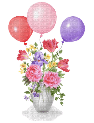 Kaz_Creations Deco Flowers Flower Colours Vase Balloons - PNG gratuit