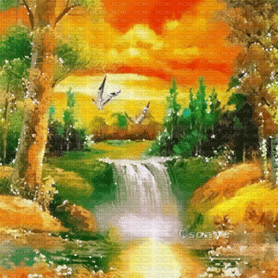 soave background animated autumn fantasy forest - Nemokamas animacinis gif