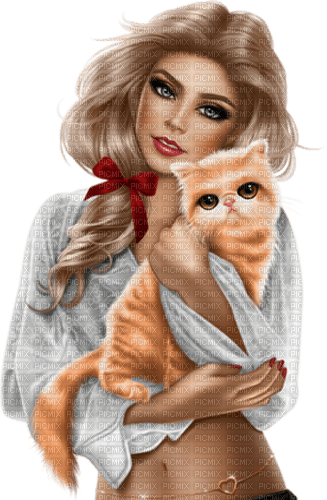 Woman with her cat. Leila - безплатен png