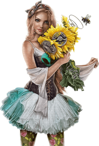Woman and sunflower.  Leila - gratis png