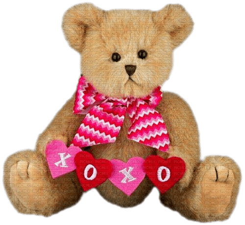 Teddy.Bear.Vintage.Hearts.XOXO.Brown.Pink.Red - png ฟรี