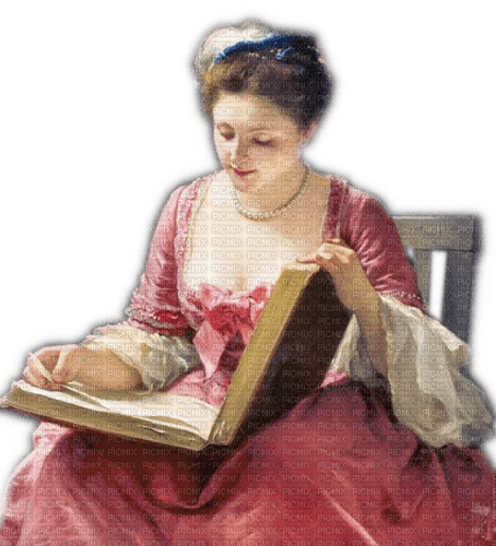 Rena Vintage Frau Mädchen pink Girl lesen Buch - PNG gratuit